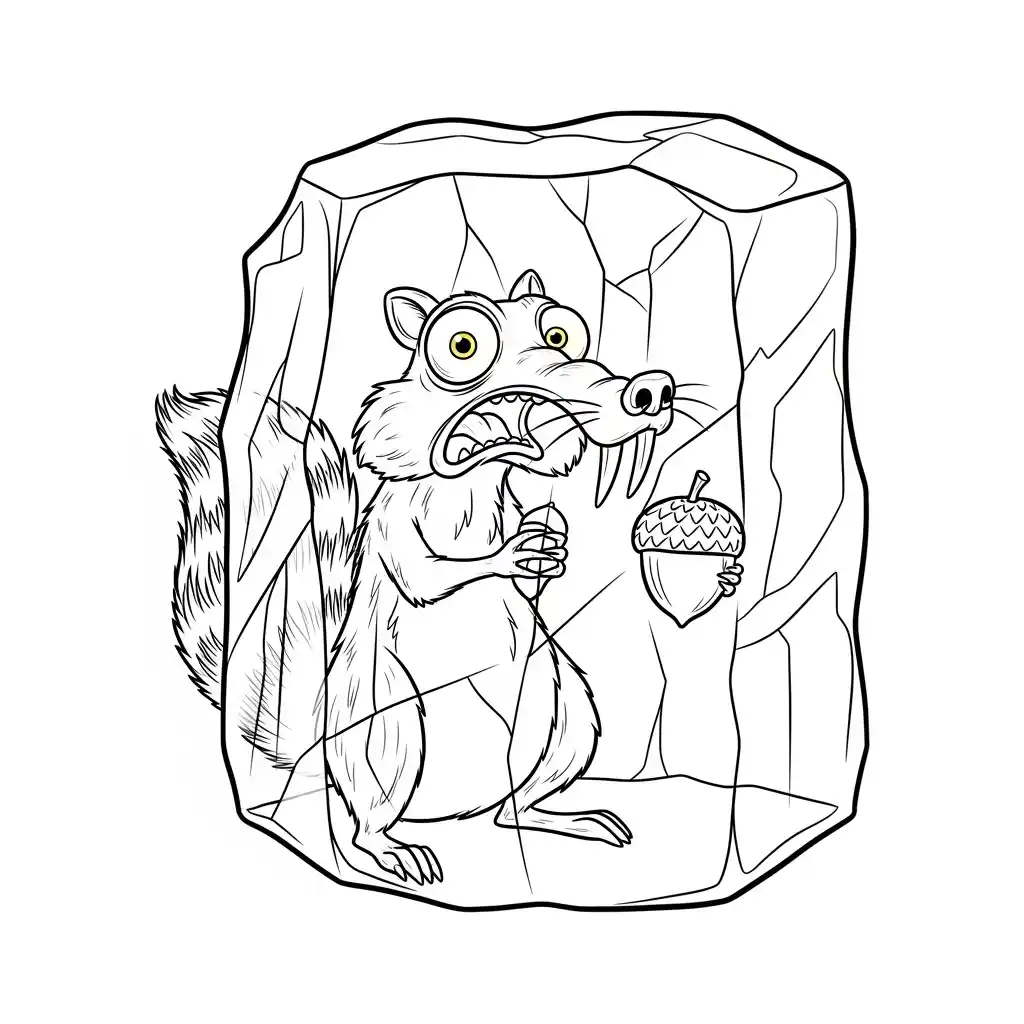 Desenho da Era do Gelo para colorir com Manny, Sid, Diego e Scrat em preto e branco