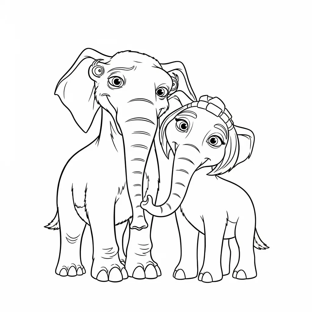 Desenho da Era do Gelo para colorir com Manny, Sid, Diego e Scrat em preto e branco
