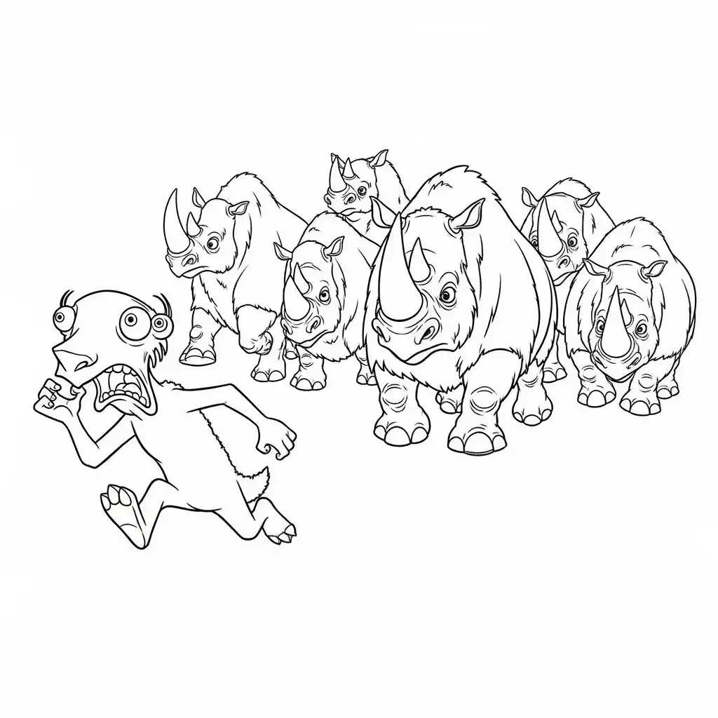 Desenho da Era do Gelo para colorir com Manny, Sid, Diego e Scrat em preto e branco