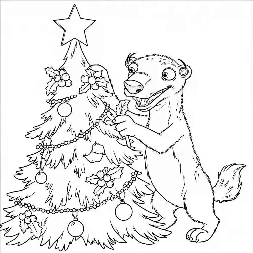 Desenho da Era do Gelo para colorir com Manny, Sid, Diego e Scrat em preto e branco