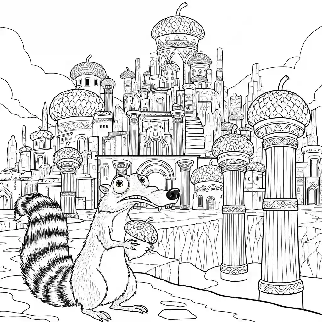 Desenho da Era do Gelo para colorir com Manny, Sid, Diego e Scrat em preto e branco