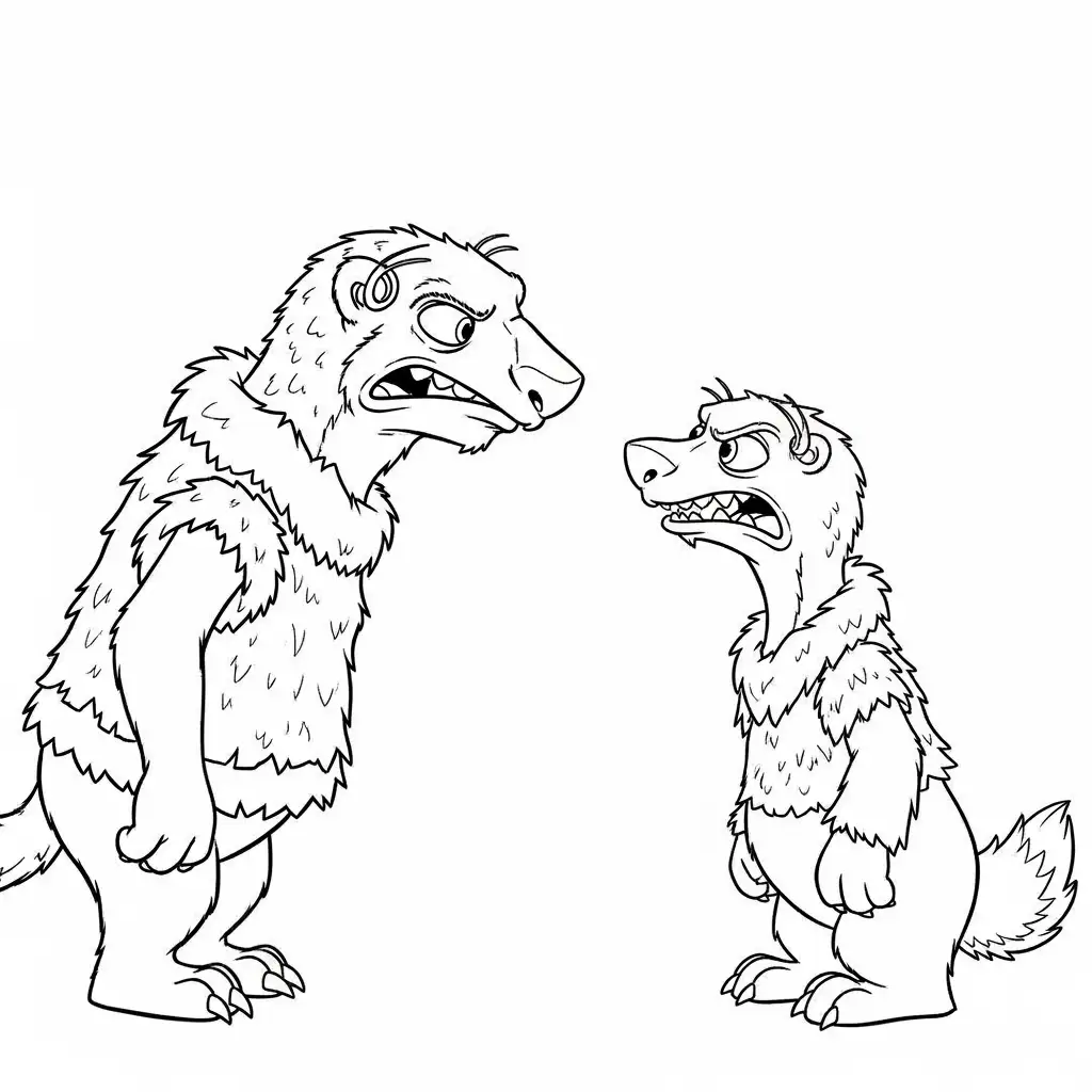Desenho da Era do Gelo para colorir com Manny, Sid, Diego e Scrat em preto e branco