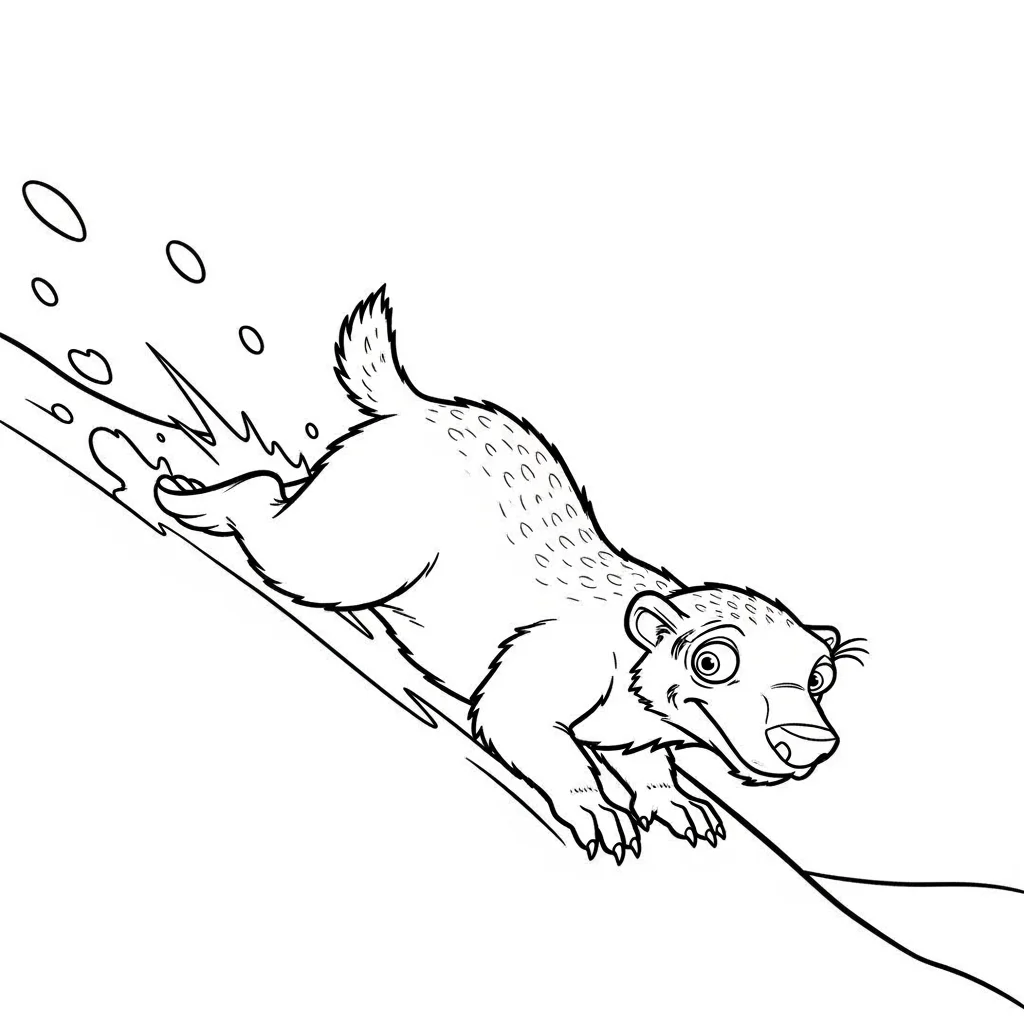 Desenho da Era do Gelo para colorir com Manny, Sid, Diego e Scrat em preto e branco