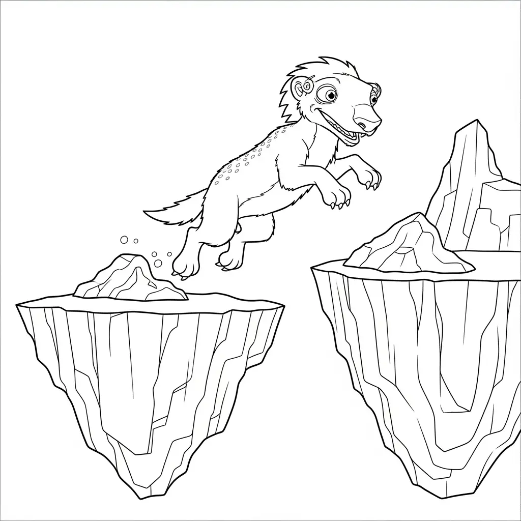 Desenho da Era do Gelo para colorir com Manny, Sid, Diego e Scrat em preto e branco