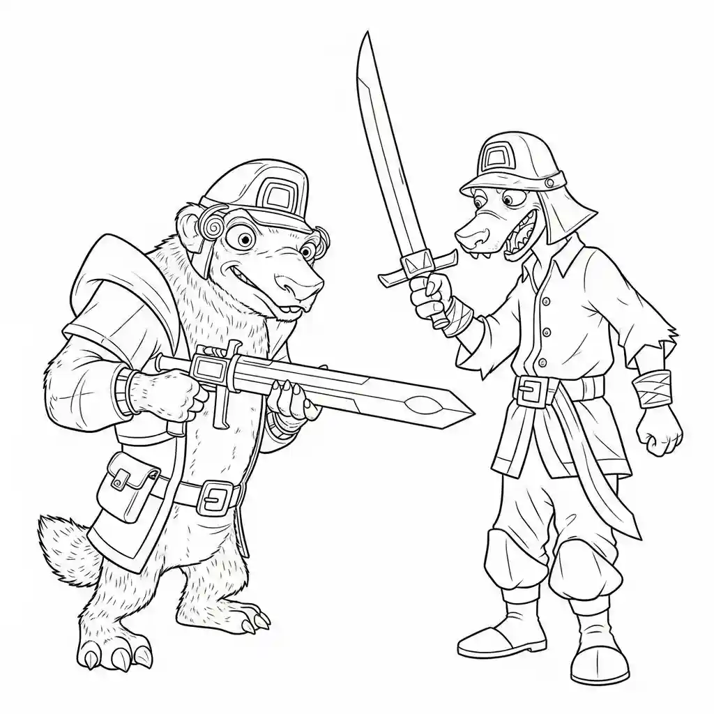 Desenho da Era do Gelo para colorir com Manny, Sid, Diego e Scrat em preto e branco