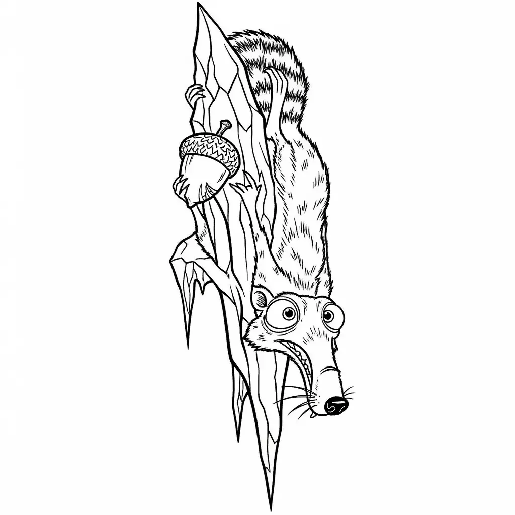 Desenho da Era do Gelo para colorir com Manny, Sid, Diego e Scrat em preto e branco