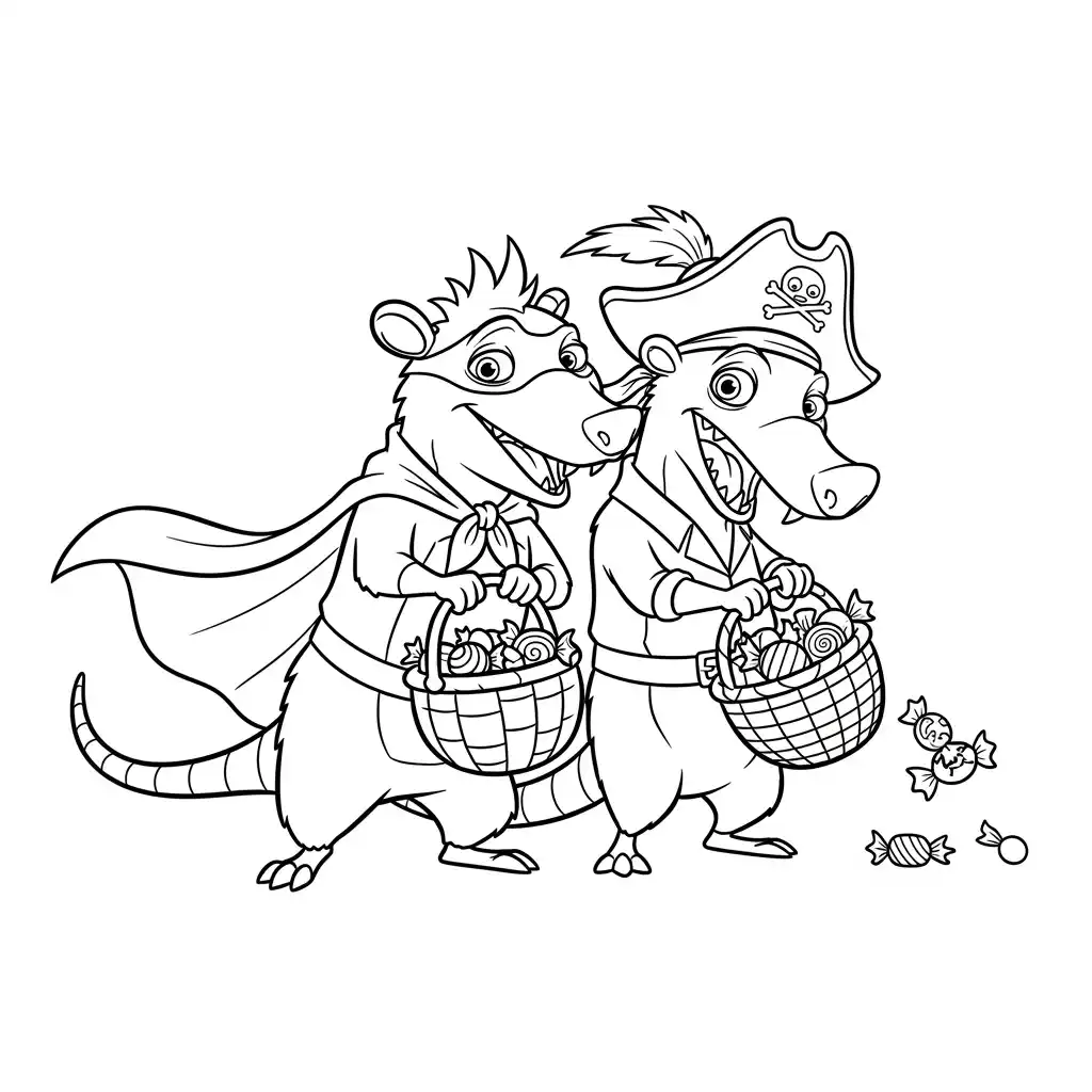 Desenho da Era do Gelo para colorir com Manny, Sid, Diego e Scrat em preto e branco