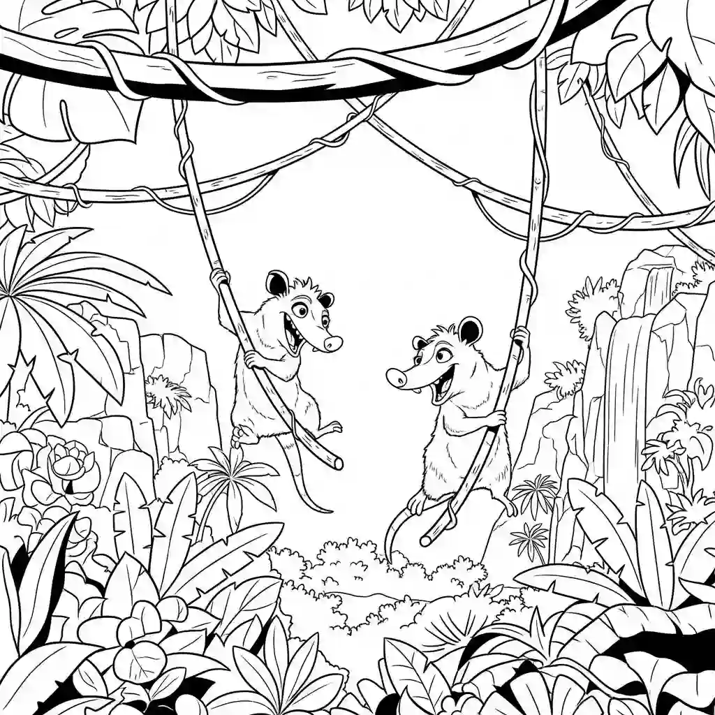Desenho da Era do Gelo para colorir com Manny, Sid, Diego e Scrat em preto e branco