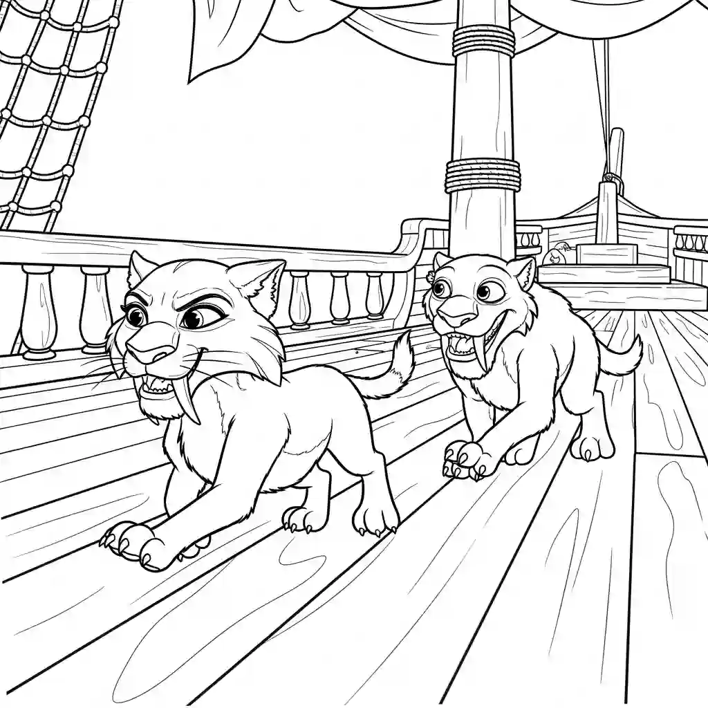 Desenho da Era do Gelo para colorir com Manny, Sid, Diego e Scrat em preto e branco