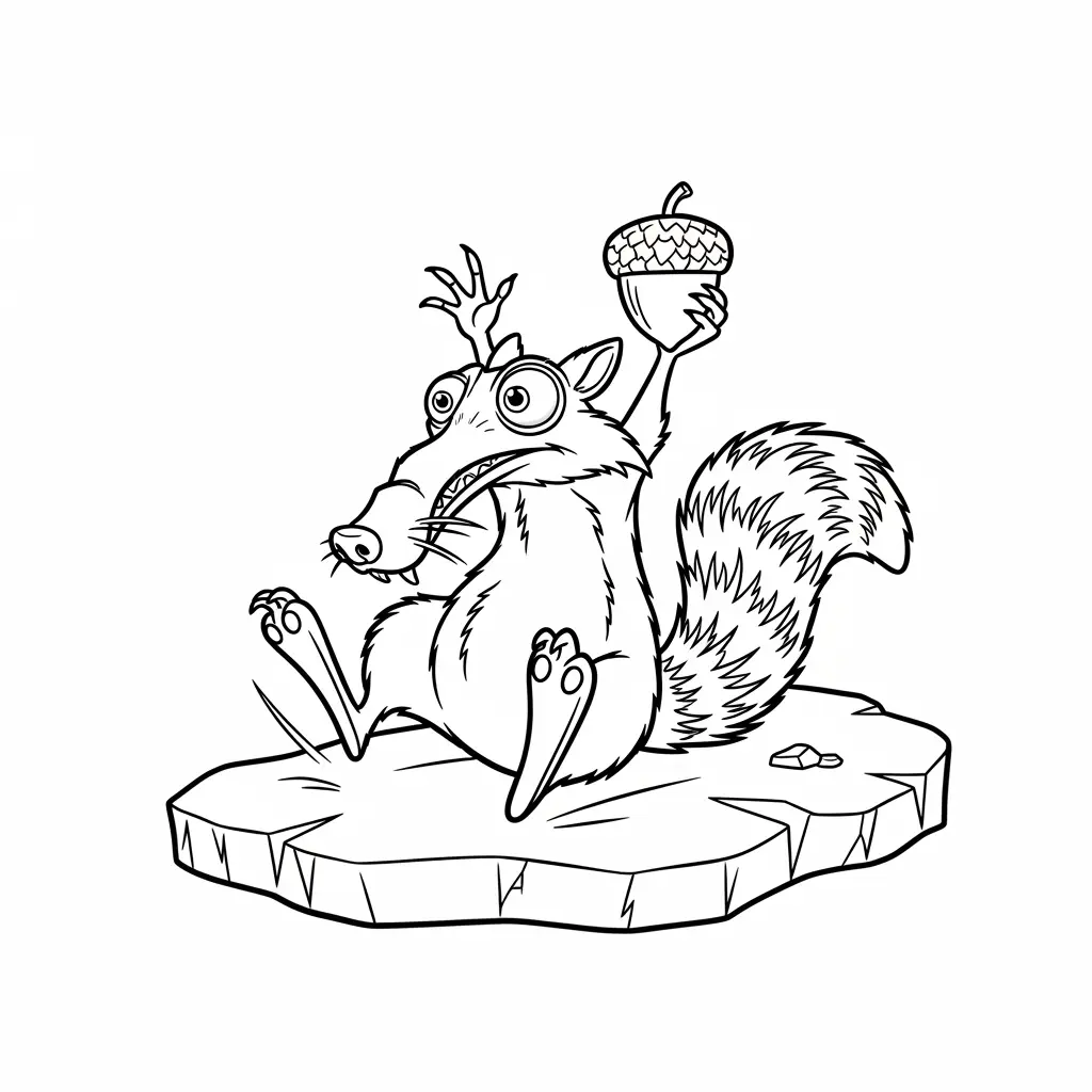 Desenho da Era do Gelo para colorir com Manny, Sid, Diego e Scrat em preto e branco