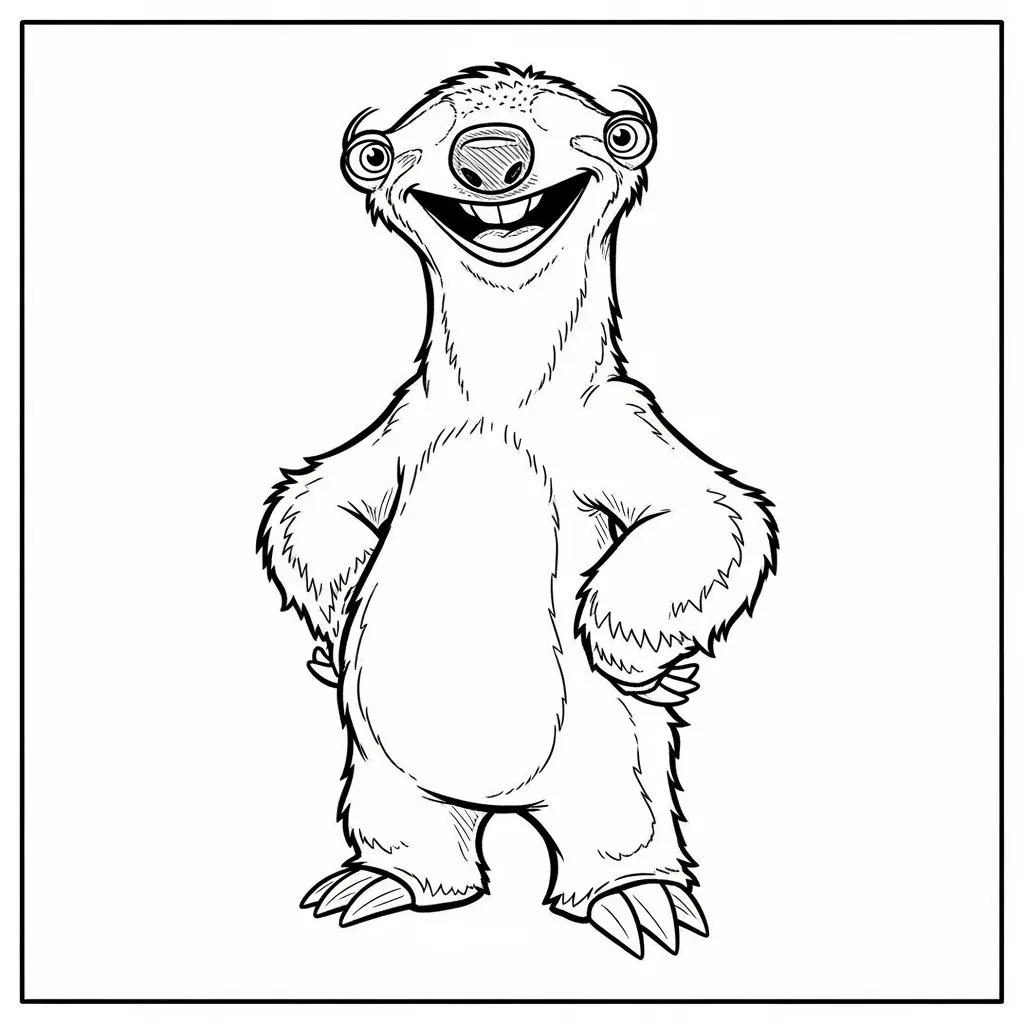 Desenho da Era do Gelo para colorir com Manny, Sid, Diego e Scrat em preto e branco