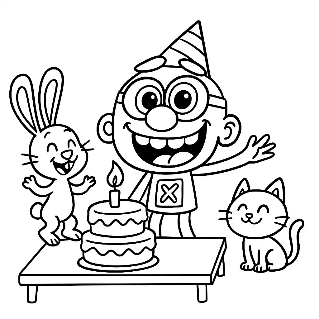 Desenho em preto e branco do José Comilão em uma cena divertida, perfeito para crianças colorirem.