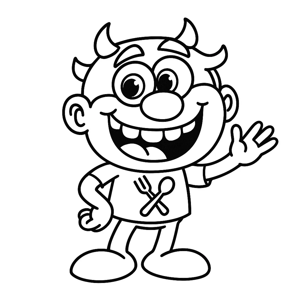 Desenho em preto e branco do José Comilão em uma cena divertida, perfeito para crianças colorirem.