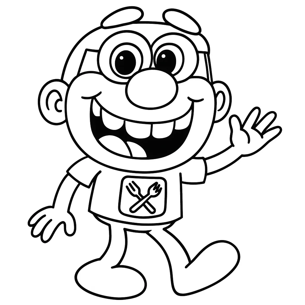 Desenho em preto e branco do José Comilão em uma cena divertida, perfeito para crianças colorirem.
