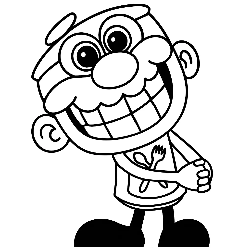 Desenho em preto e branco do José Comilão em uma cena divertida, perfeito para crianças colorirem.