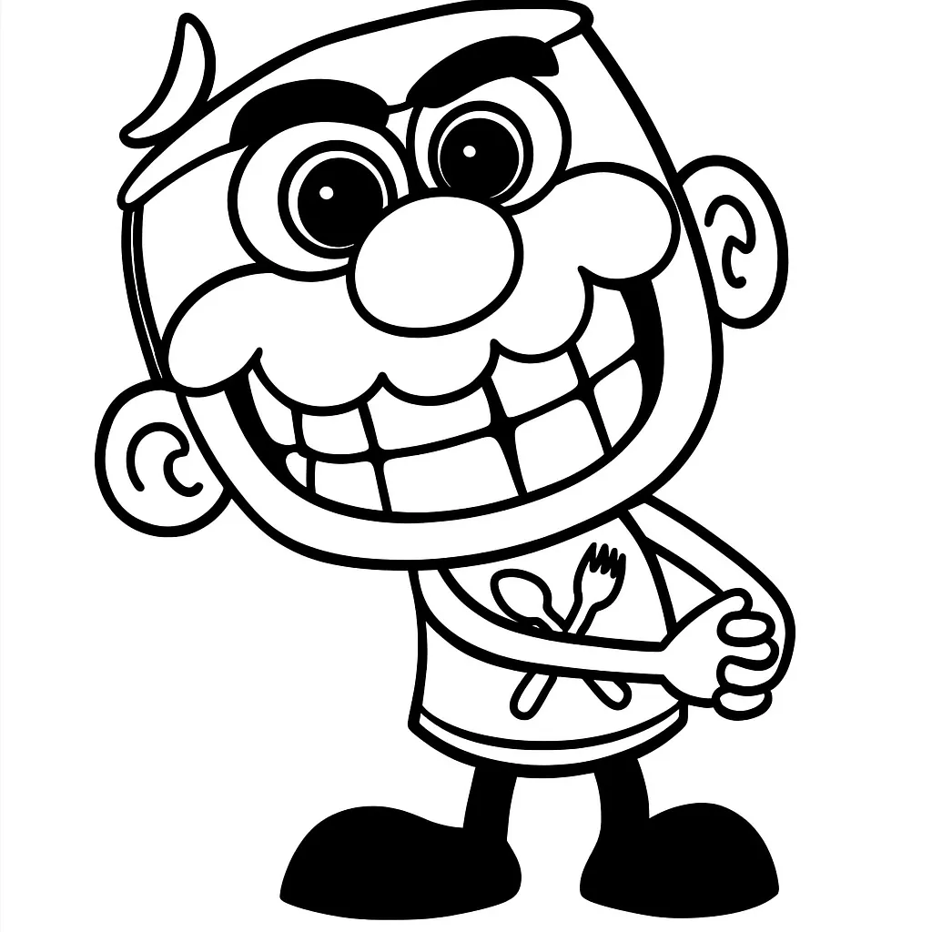 Desenho em preto e branco do José Comilão em uma cena divertida, perfeito para crianças colorirem.