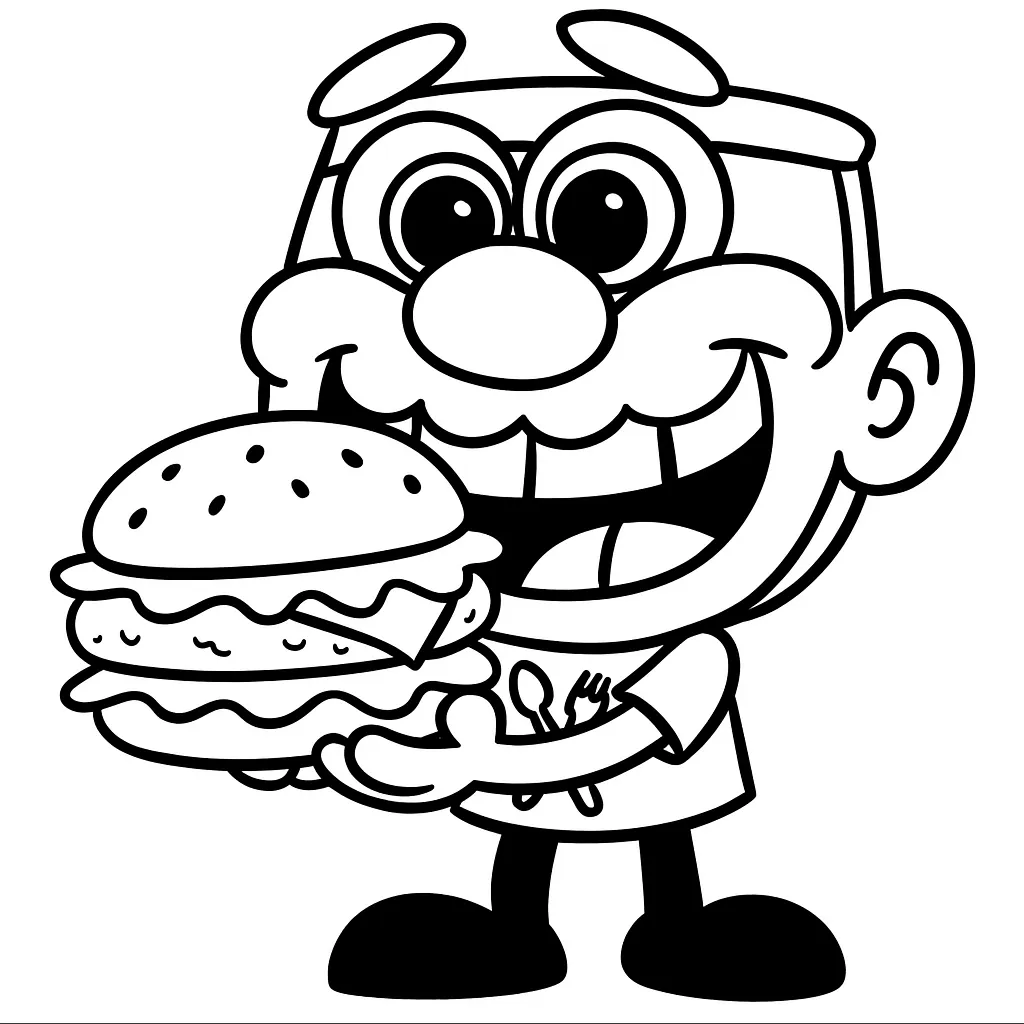 Desenho em preto e branco do José Comilão em uma cena divertida, perfeito para crianças colorirem.