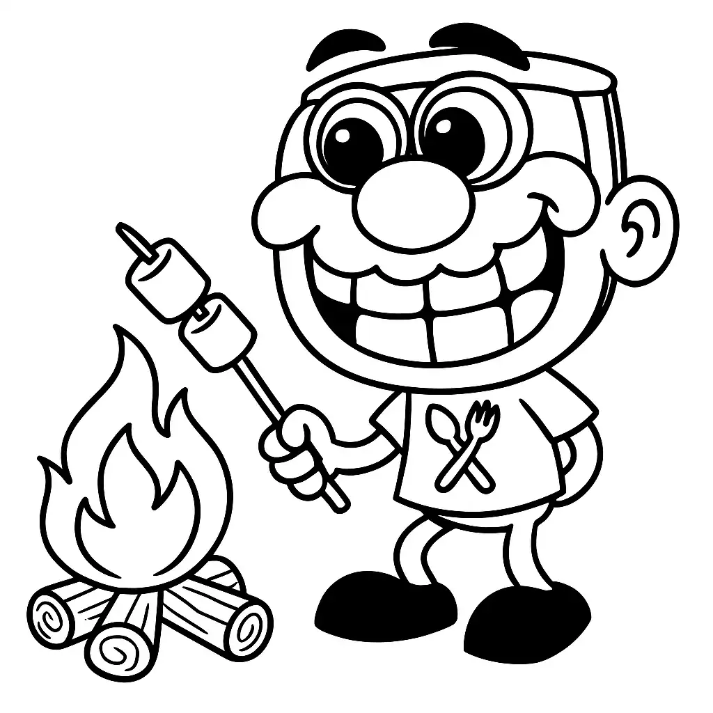Desenho em preto e branco do José Comilão em uma cena divertida, perfeito para crianças colorirem.