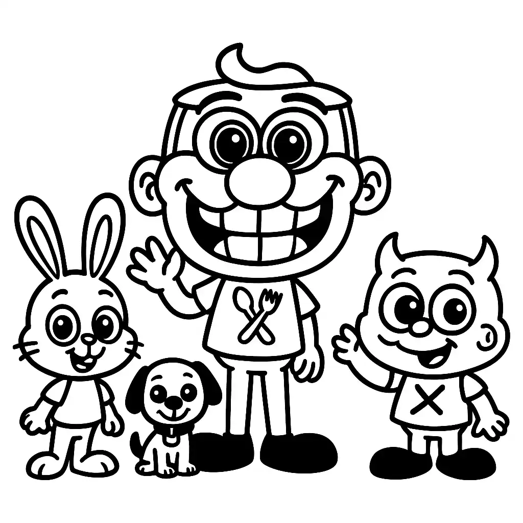 Desenho em preto e branco do José Comilão em uma cena divertida, perfeito para crianças colorirem.