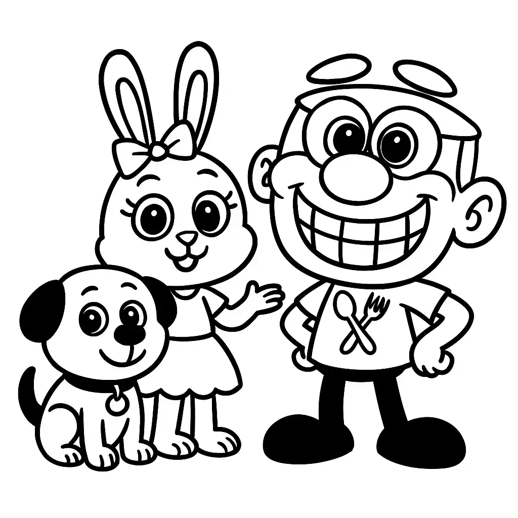 Desenho em preto e branco do José Comilão em uma cena divertida, perfeito para crianças colorirem.