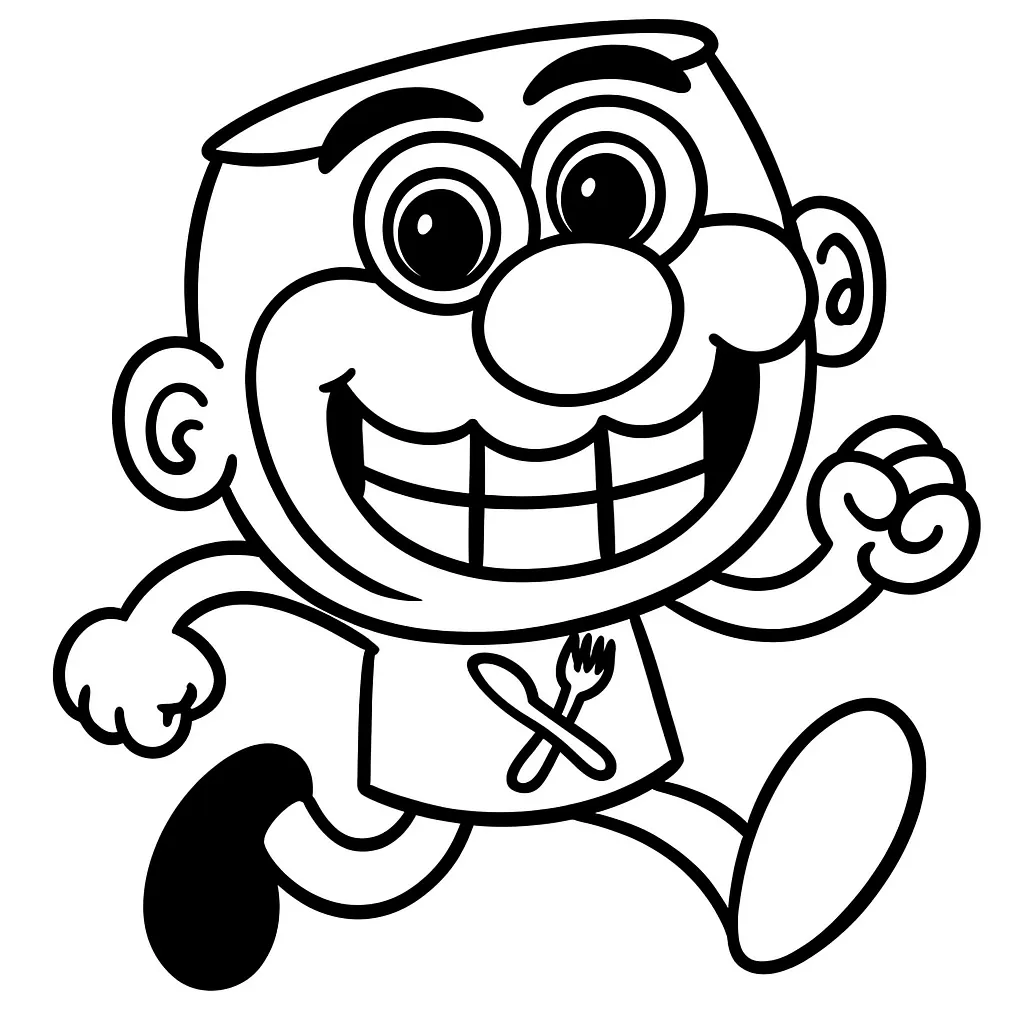 Desenho em preto e branco do José Comilão em uma cena divertida, perfeito para crianças colorirem.