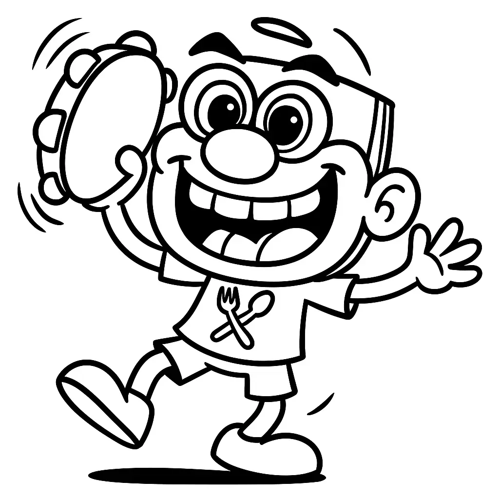 Desenho em preto e branco do José Comilão em uma cena divertida, perfeito para crianças colorirem.