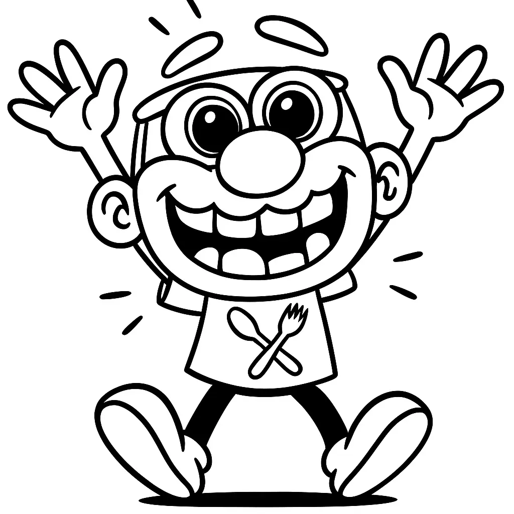 Desenho em preto e branco do José Comilão em uma cena divertida, perfeito para crianças colorirem.