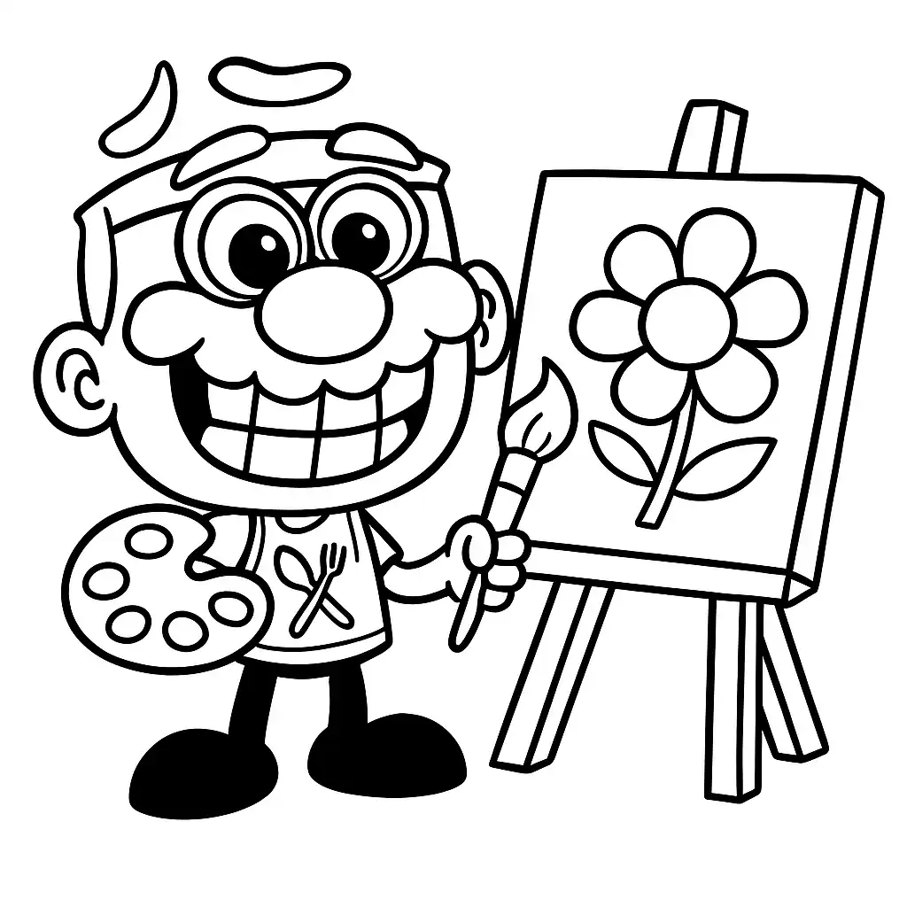 Desenho em preto e branco do José Comilão em uma cena divertida, perfeito para crianças colorirem.