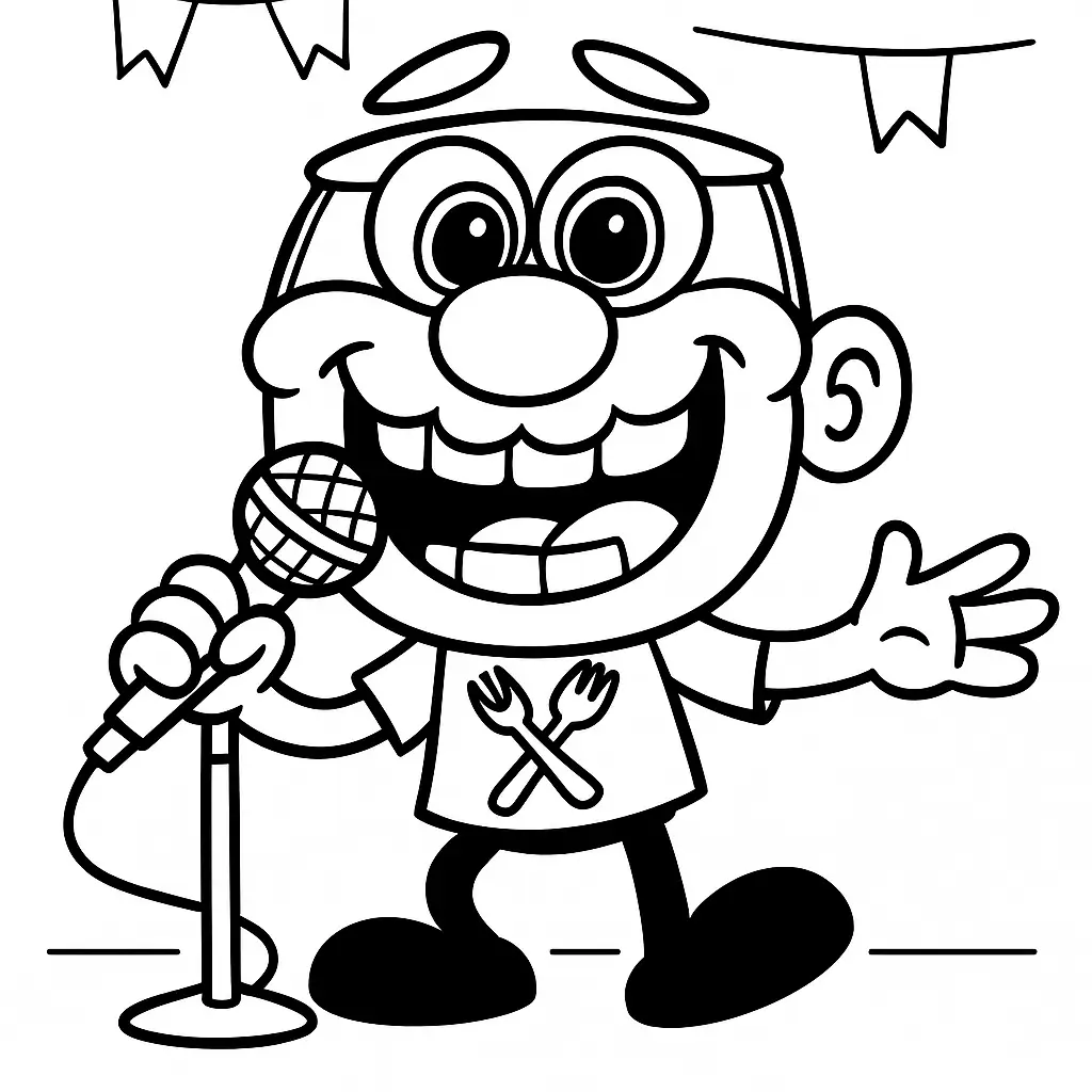 Desenho em preto e branco do José Comilão em uma cena divertida, perfeito para crianças colorirem.