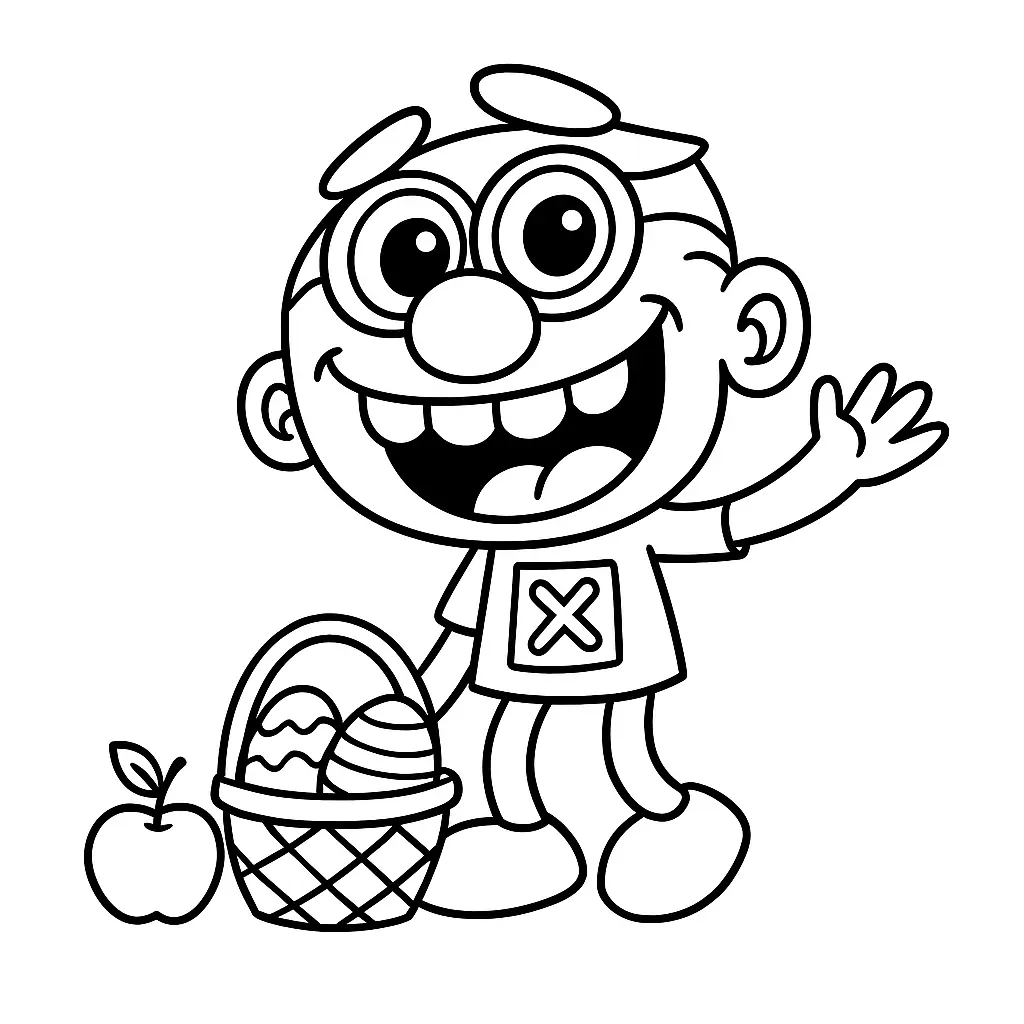 Desenho em preto e branco do José Comilão em uma cena divertida, perfeito para crianças colorirem.