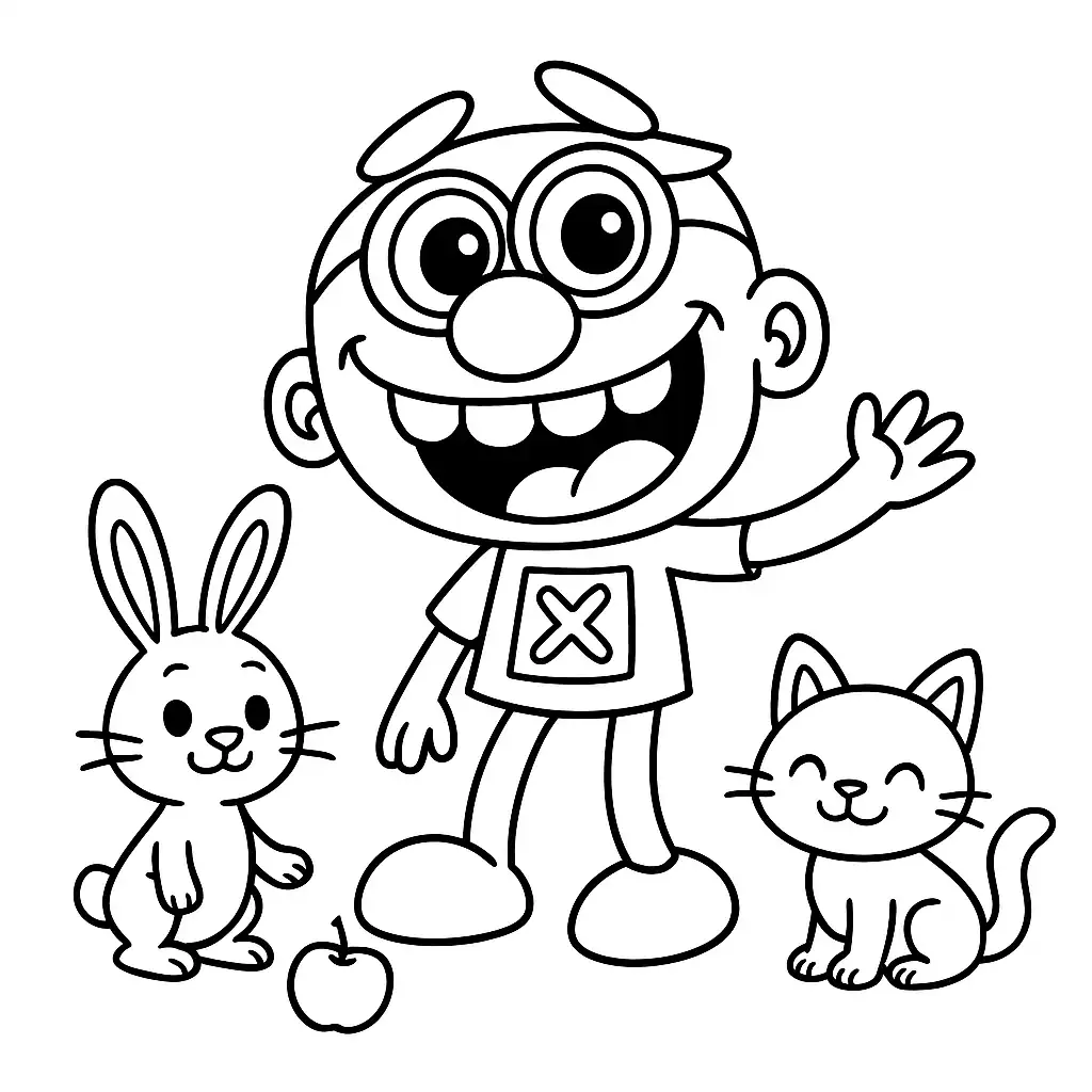 Desenho em preto e branco do José Comilão em uma cena divertida, perfeito para crianças colorirem.