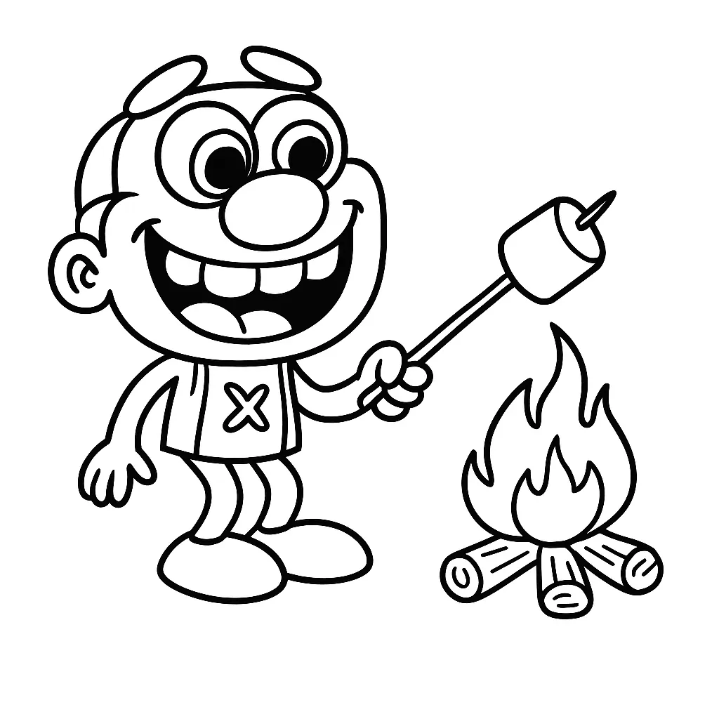Desenho em preto e branco do José Comilão em uma cena divertida, perfeito para crianças colorirem.