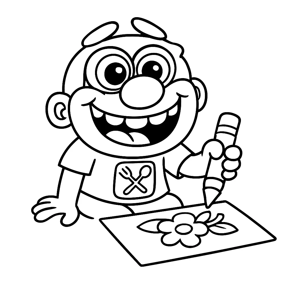 Desenho em preto e branco do José Comilão em uma cena divertida, perfeito para crianças colorirem.