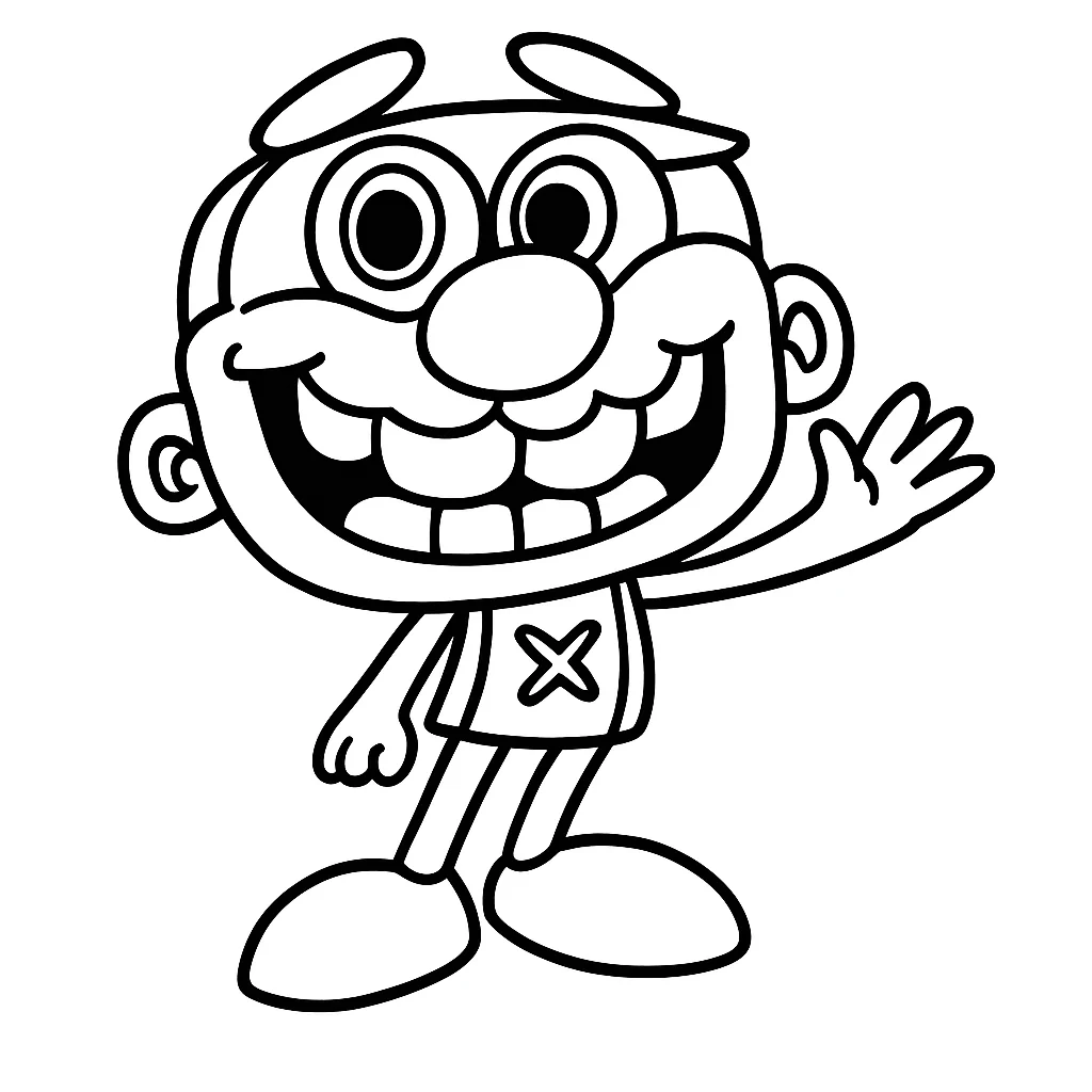 Desenho em preto e branco do personagem José Comilão sorrindo com garfo e colher na camisa.